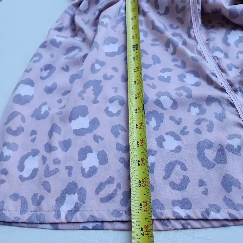 Kate Spade Panthera Cheetah Short Sleeve Midi Dress Pink Slip Tunic Satin Sz M